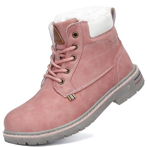 Mishansha Stivali da Neve Bambini Piatto Stivaletti Ragazzi Inverno Boots con Pelliccia Caldo Ragazze Scarpe, Rosa 33