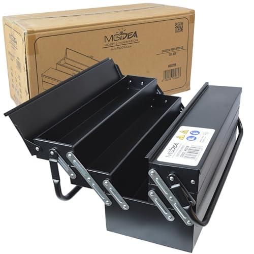 CASSETTA ATTREZZI PORTA UTENSILI METALLO VALIGETTA LAVORO 5 SCOMPARTI ACCIAIO NERO OPACO PROFESSIONALE 470 X 300 X 200 MM X
