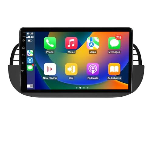 hizpo 9 pollici Touchscreen Autoradio compatibile con Fiat 500 2007-2014 con Carplay/Android Auto 4-core UPC 2+32GB DAB Adattatore autoradio WiFi 4G Mirror Link (nero-1)