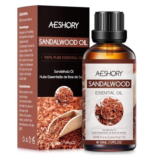 AESHORY Olio Essenziale di Sandalo 50ML, Naturali Olio di Sandalo, Olio Profumati Aromaterapia Premium per Diffusori, SPA, Massaggio, Cura della Pelle
