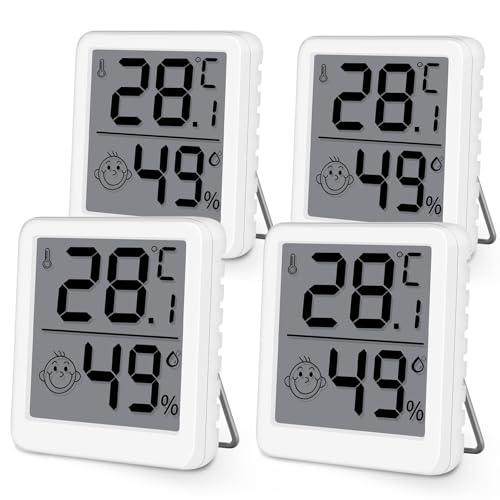 Termometro Ambiente Interno, 2 Pezzo LCD Mini Igrometro Digitale Professionale, Rilevatore Misuratore di Umidità e Temperatura Igrometro Termometro Interni con Supporto In Metallo per Case, Bianco