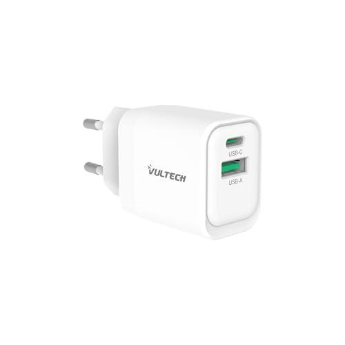 VulTech CC33-1C1A Caricatore Universale iPhone,Samsung,Xiaomi,Oppo,Google Pixel,Realme Tablet 33W GaN USB + Type-C/USB-C PD3.0 QC3.0 PPS bianco - dimensioni compatte