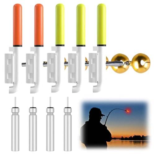Set di 4 luci a LED per la pesca, campane di allarme da pesca,indicatore di abboccato da pesca, con fibbia, campanello di allarme di pesca, con caricatore e batteria per la pesca all'aperto