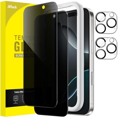 JETech Privacy Pellicola Protettiva per iPhone 16 Pro 6,3 Pollici con Protezione per Obiettivo Fotocamera, Vetro Temperato Film con Strumento di Installazione Facile, Pacco da 2 Ciascuno