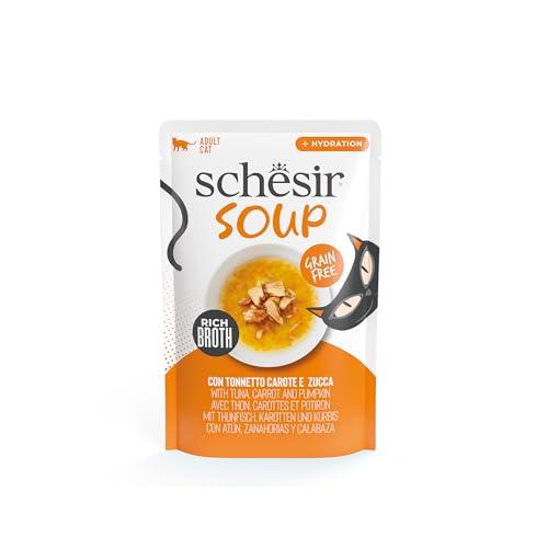 Schesir, Zuppa con Filetti di Tonno con Carote e Zucca, Cibo Umido Complementare per Gatti, Ricetta Originale, 100% Naturale, 12 buste da 40g