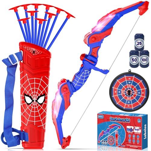 Lubolee Arco e Frecce per Bambini con Luce LED, Giocattoli da Esterno per Bambini dai 3-12 Anni, Giochi da Esterno per Bambini con Arco, Faretra, 10 Frecce, Bersaglio Sospeso e 3 Canister Targets