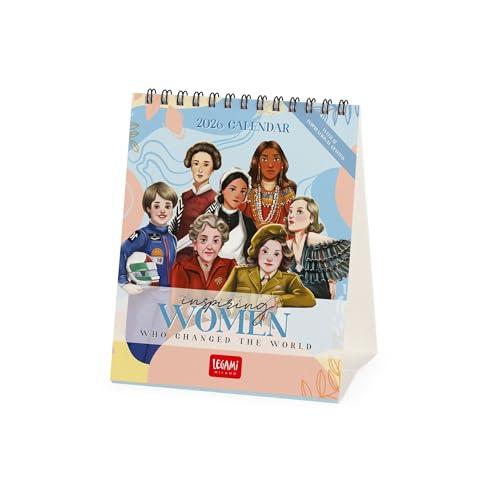 Legami - Calendario da Tavolo 2026, Inspiring Women, Calendario da Scrivania, 12 Mesi e Planner Annuale, in Inglese, Segni zodiacali, Festività internazionali, 12 x 14.5 cm