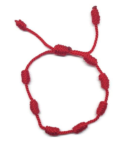 MYSTIC JEWELS By Dalia, braccialetto Cabala, in cordoncino di filo rosso, con 7 nodi, unisex, regolabile, per la protezione contro il malocchio, portafortuna