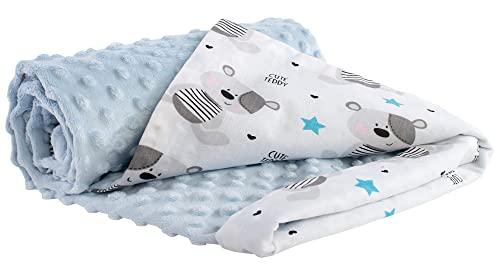 Medi Partners Coperta per Neonata Copertina Neonato per lettino - 100% Cotone 75x100cm naturale Blanket Neonati Invernale Estate Bifacciale Carrozzina Bambino (Teddy con azzurro Minky)