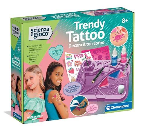 Clementoni Scienza e Gioco Lab - Trendy Tattoo, Kit di Tatuaggi per Bambini 8+ Anni, Gioco Scientifico con Trasferelli, Strumenti e Stencil per Creare Tattoo Personalizzati, Made in Italy, 19396