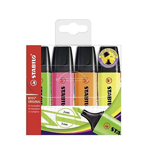 STABILO BOSS ORIGINAL - Evidenziatore - Astuccio da 4 - Colori assortiti