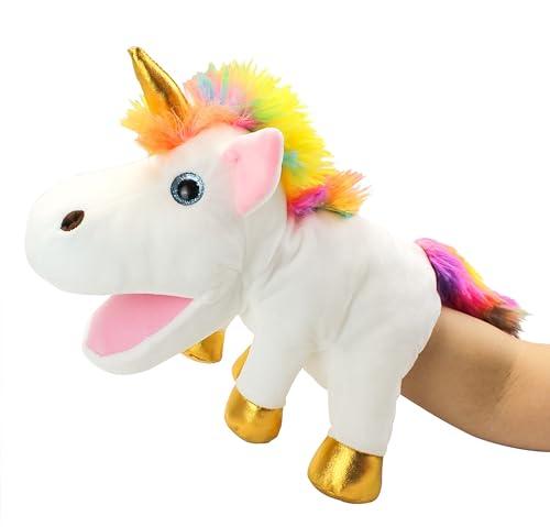 LOMTRATS Marionette a Mano Unicorno per Bambini,con Bocca Aperta Mobile, Che Implica Felicità, Eternità e Purezza, Perfetto per Raccontare Storie, Insegnare, Scuola Materna, Regali di Compleanno