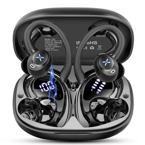 Cuffie Bluetooth Sport，Auricolari Bluetooth 5.4 Sport Con Stereo Hifi, 50 Ore Cuffie Wireless Con 4 ENC Cancellazione Rumore Mic, IP7 Impermeabile, USB-C, Cuffiette Bluetooth Con LED Display, Nero