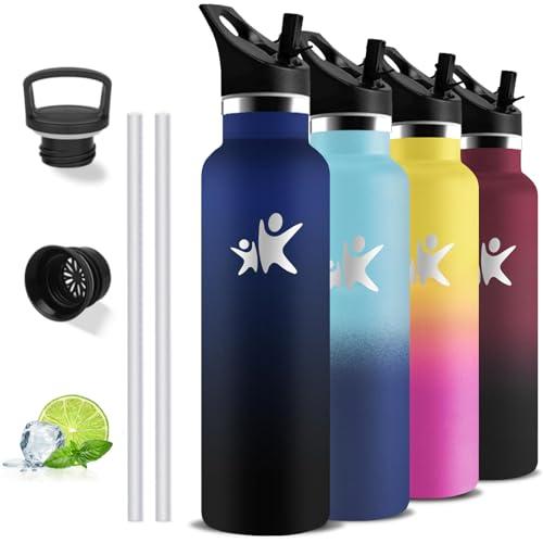 Borraccia Termica, Borraccia 1 litro, Senza BPA, Borracce con Cannuccia, Senza Perdite, Bottiglia Termica, Borraccie Acciaio Inox, Acciaio Inossidabile 18/8, per Campeggio, Fitness, Viaggio, Trekking