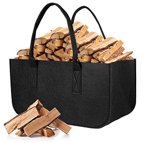 AiQInu Borsa in Feltro per Legna da Ardere Pieghevole Cesta Camino, 50x25x25cm Multifunzione Borsa Della Spesa di Stoccaggio Organizer per Caminetto Shopper Giornali Vestiti Giocattoli