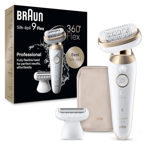 Braun Silk·épil 9 flex, epilatore con testa flessibile a 360° per una facile rimozione dei capelli, depilazione bagnata e asciutta, pelle liscia lunga, 9-011 3D, oro