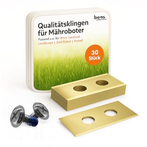 beos 30 x Lame di Ricambio Premium Titan + Viti con Blocco - Lame di Ricambio per Le Marche Premium Worx, LandXcape, Einhell, Kress - Spessore delle Lame 0,9 mm per Un Lungo Piacere del Taglio