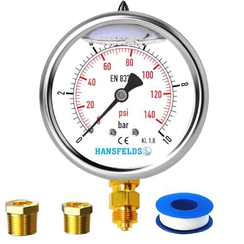 Manometro 0–10 bar/psi, quadrante da 63 mm, attacco inferiore in ottone G1/4