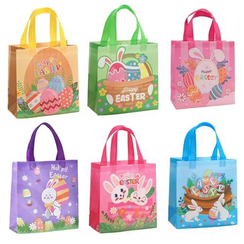 BOOSHMall 6 Pezzi Sacchetti Regalo Pasqua, Sacchetto Regalo in Tessuto non Tessuto, Borse Regalo di Pasqua con Manici, per Festa Regalo di Pasqua, Caccia all'Uovo e Confezioni di Regali ﻿