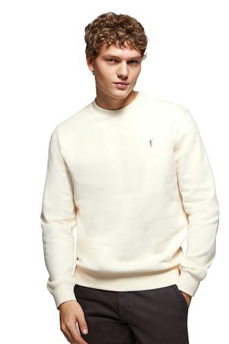 Polo Club Felpa Uomo a Girocollo con Logo Beige - Sweatshirt Senza Cappuccio Crewneck 100% Cotone