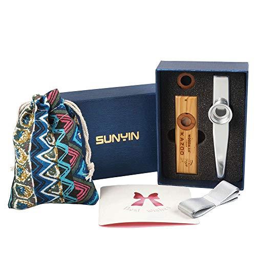SUNYIN Kazoo In Metallo In Legno, Bellissimo Regalo Per Bambini e Adulti, Confezione Regalo Di Giocattoli Per Strumenti Musicali Per Tutte Le Et¨¤ Strumento Pi¨´ Semplice (nastro)
