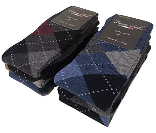DREAM SOCKS 6 PAIA di calze calzini UOMO LUNGHE caldo cotone elasticizzate,100% Made in Italy,vari assortimenti (41-46, 6 X Set. SCOZZESE)