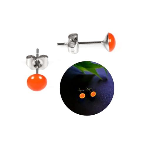 Orecchini a Brillantino Neon Fosforescenti 5 mm. in Acciaio Inossidabile che si Illuminano al Buio Ipoallergenici Orecchini a Lobo per Donne Ragazze Bimbe, Elesea Gioielli (Arancione Neon, 5 mm)