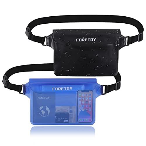 FORETOY Borsa Impermeabile IP68 Mare Custodia [2 Pezzi] Dry Bag, Borsa Stagna, Marsupio con Schermo Touch con Cintura Regolabile per Spiaggia Nuoto, Canottaggio, Pesca, Escursioni