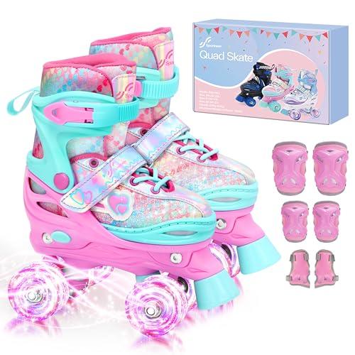 Sportneer Pattini a rotelle per bambini, con equipaggiamento protettivo, pattini a rotelle regolabili con 8 ruote luminose, per ragazze, bambini, ragazzi, principianti, interni ed esterni