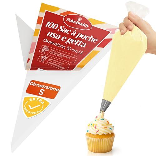 BakeBuddy sac à Poche Professionali USA e Getta (100 Pezzi, S/30 cm) – Realizzate in Materiale LDPE Riciclato, Extra Resistenti, Ideali per Decorare Torte e per Cuocere Biscotti e Frollini