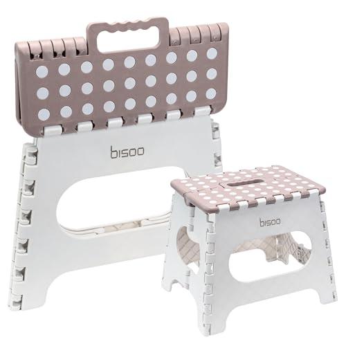 BISOO Sgabello Pieghevole - Sgabello Bambini per Bagno e Cucina - Sgabello Portatile in Plastica - Sgabelli Pieghevoli con Colori Carini e Resistenti Fino a 150kg - Altezza 27 cm Moka