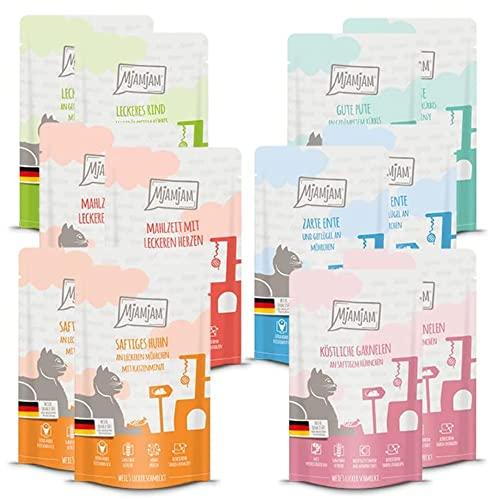 MjAMjAM - cibo umido premium per gatti - confezione di prova, confezione da 12 (12 x 125 g), senza cereali con carne extra