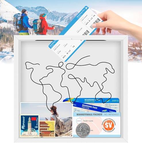Jadyon Adventure Archive Box, Memory Box Frame with World Map, Scatola Porta per Biglietti di Viaggio da Personalizzata per Adulti, Cornice Per Scatola Archivio Avventure, Regalo.