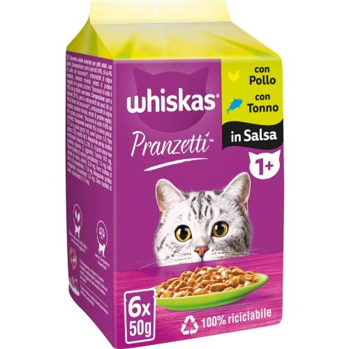 Whiskas Pranzetti Mari e Monti 1+ Adulto, Cibo Umido per Gatto, 12 Confezioni ognuna da 6 bustine x 50g (72 Pezzi in Totale)