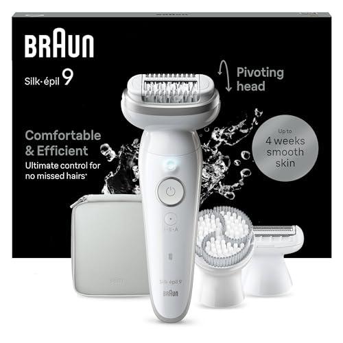 Braun Silk-épil 9 Depilatore Donna, Epilatore Elettrico Donna Con Testina Flessibile Per Una Epilazione Semplice, Wet & Dry, Pelle Liscia a Lungo, 9-061, Bianco/Argento