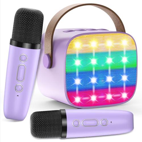 Macchina Karaoke per Bambini con 2 Microfoni Wireless - Microfono Bluetooth, Altoparlante Portatile, Cambio Voce, Luci LED, Giocattolo Musicale per Ragazze e Ragazzi, Regalo per Compleanni e Natale
