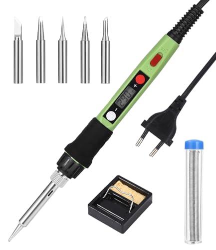 Zawaer Saldatore a Stagno,Elettrico Temperatura Regolabile 180°C-500°C Display, Saldatore Kit, Stagnatore Elettrico con ON/OFF con 5 Punte di Saldatura.