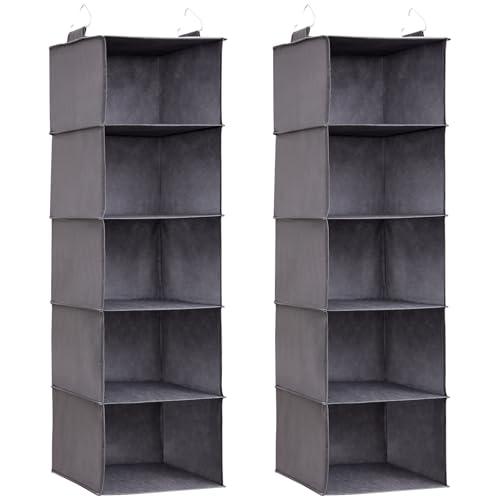 Lifewit Organizer Armadio da Appendere con 5 Ripiani e 2 Ganci Robusti, Ripiani per Armadio Interno, Organizzatore Pieghevole, Contenitori per Vestiti, 102 cm (H), Grigio, Set di 2