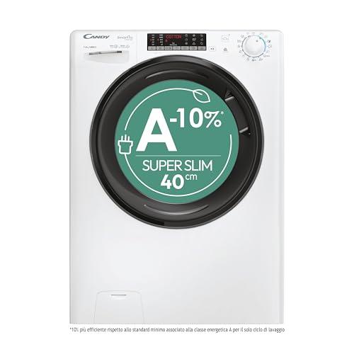 Candy Smart Pro Inverter Lavasciuga Slim 7+4 Kg, Libera Installazione, 1400 Giri, Classe A, Programmi Rapidi, App hOn, Programma Vapore, AxLxP 89x60x45, Bianca - CSOW 4746TWMB5-S