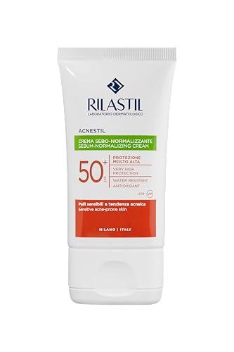 Rilastil Acnestil Crema Sebo-Normalizzante, Azione Lenitiva e Opacizzante, Antierima Solare, per Pelli Sensibili a Tendenza Acneica SPF 50+, Confezione da 40 ml