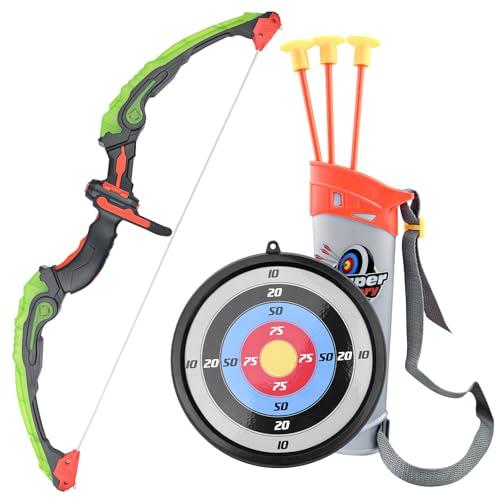 Gvolatee Set Arco e Frecce per Bambini, Arco Giocattolo con Luci LED, Tiro con l'Arco Bambini, Bow and Arrow for Kids, con 3 Frecce a Ventosa, 1 Faretra e 1 Bersaglio, per Interni ed Esterni
