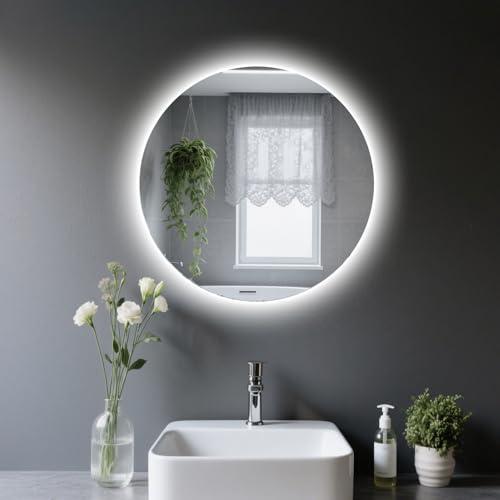 LaapDak Specchio da Bagno LED Rotondo 60 cm,Retroilluminato Bagno,Senza Cornice per,6500K,IP54,Ingresso moderno,Camera da, Armadio