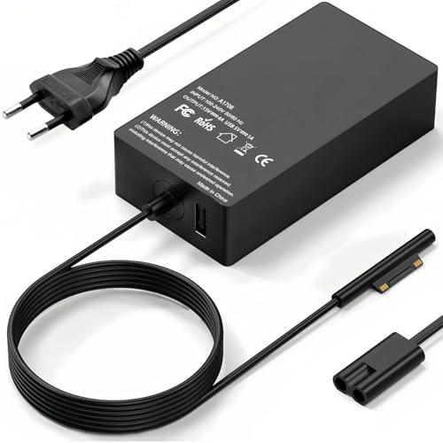 Caricatore 65W Microsoft Surface Laptop,65W Alimentatore Laptop Per Microsoft Surface Pro 11/10/9/8/7/7+/6/5/4/3/X,Go 4/3/2/1,Surface 7/6/5/4/3/2,Book 2/1,USB Type A 2 Pin NA