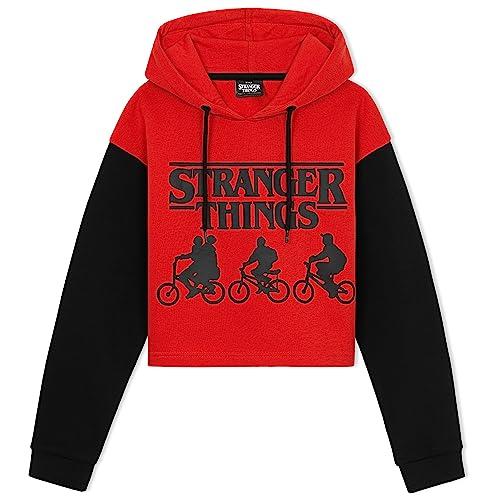 Stranger Things Felpa Bambina - Felpa con Cappuccio 9-16 Anni Felpa Corta per Ragazze in Cotone Official Merchandise Idee Regalo Ragazza (Rosso/Nero, 11-12 Anni)