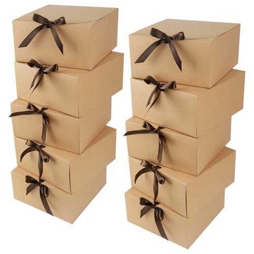 GXFCING Scatola Regalo con Coperchio, Grande Scatola Bomboniera in Carta Kraft da 20x20x10 cm, Scatole Cartone Marrone per Matrimonio, Compleanno, Festa di Natale, Confezione Regalo, 10 Pezzi