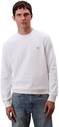 Calvin Klein Uomo Felpa Terry Badge con Scollo Rotondo, Bianco (Bright White), S