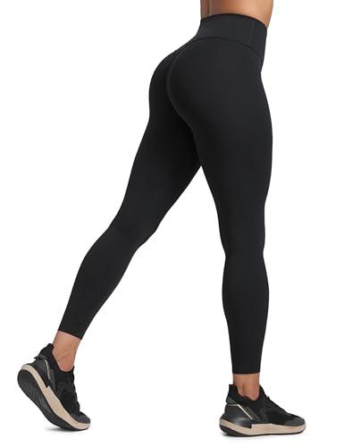 CRZ YOGA Donna Butterlift Yoga Leggings Sollevamento del Sedere 64cm - Nessuna Cucitura Frontale A Vita Alta Nero 42