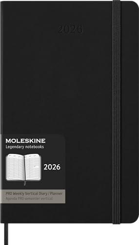 Moleskine Weekly Planner, Agenda Settimanale Verticale Pro 12 Mesi 2026, Copertina Rigida e Chiusura Elastica, Colore Nero, Formato Large 13x21 cm