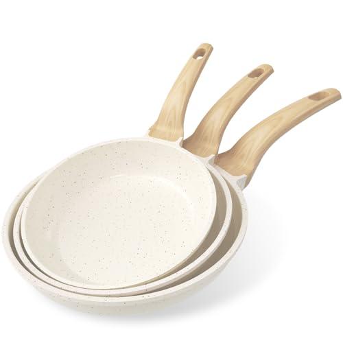 YASHE Set di 3 padelle antiaderenti da 20/24/28 cm con rivestimento in granito, adatte per induzione, leggere, durevoli e sane, per cucina quotidiana