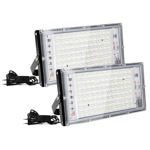 Faretto LED 100W Assen, 2 faretto Luce gialla calda 6500K, faretto LED 10000LM per interni, IP66 impermeabile, adatto per giardini, garage e stadi sportivi